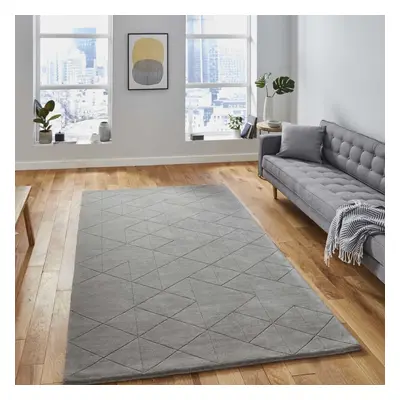 (120x170cm) Modern Kasbah KB2025 Geometric Wool Rugs in Grey Soft Hand Made Mats