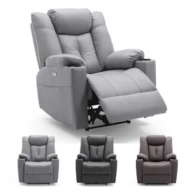 (Charcoal) AFTON ELECTRIC FABRIC AUTO RECLINER ARMCHAIR GAMING USB LOUNGE SOFA CHAIR