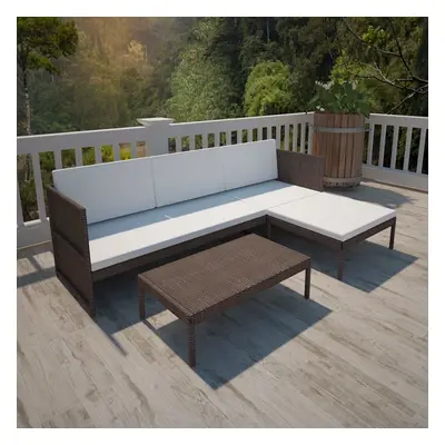 vidaXL Brown Outdoor Poly Rattan Three-Seater Lounge Set