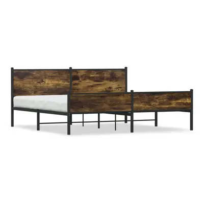 vidaXL Metal Bed Frame with Headboard and Footboard Smoked Oak 200x200 cm