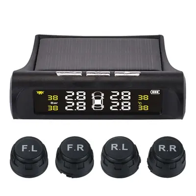 (V2) Car TPMS Tire Pressure Digital Solar Energy Monitoring System with External Sensors