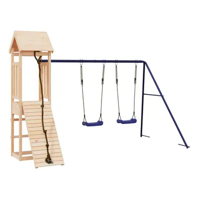 (solid pinewood) vidaXL Playhouse Climbing Frame with Climbing Wall Swings Kids Solid Wood Pine