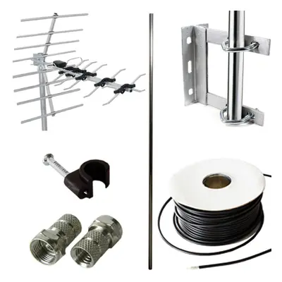 TV Aerial Install/Mounting Kit Coaxial Coax Cable6ft Mast PoleBracketClips