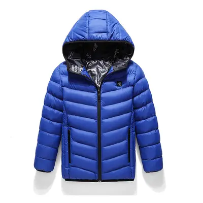 (Blue, 130cm) Chilidren Electric Heated Hooded Coat Winter Warm Jacket USB 3s Fast Heating