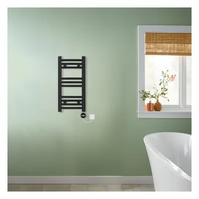 (Black, 600x300mm) NRG Prefilled Thermostatic Electric Curved Heated Towel Rail Radiator