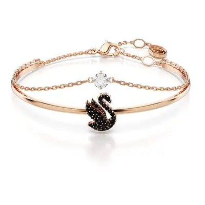 Swarovski Swan bangle, Swan, Black, Rose gold-tone plated