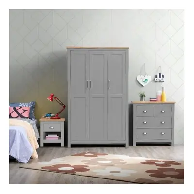 3 Piece Bedroom Set Door Wardrobe Drawer Chest Drawer Bedside Table Light Grey