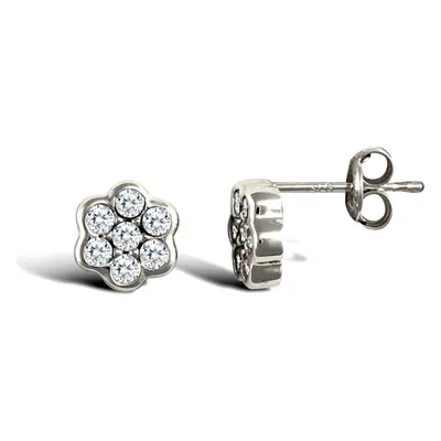 Jewelco London Ladies 9ct White Gold White Round Brilliant Cubic Zirconia Stone Cluster Stud Ear