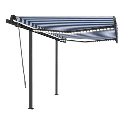 vidaXL Manual Retractable Awning with LED 3.5x2.5 m Blue and White Balony