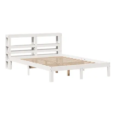 vidaXL Bed Frame with Headboard Bed White 135x190 cm Double Solid Wood Pine