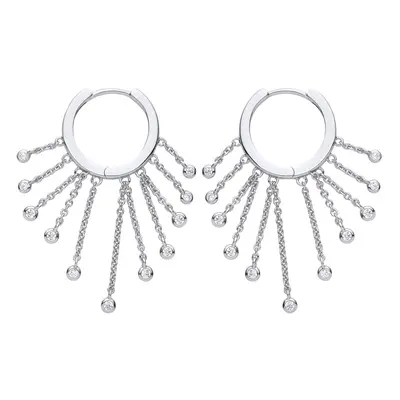 Jewelco London Ladies Sterling Silver Cubic Zirconia Raindrops Chandelier Hoop Drop Earrings 17m