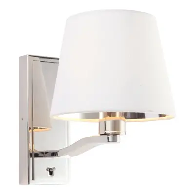 Wall Light Bright Nickel Plate & Vintage White Fabric 40W E14 Dimmable