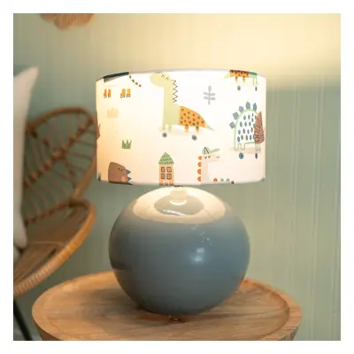 ValueLights Bosco Eucalyptus Table Lamp with Cartoon Dino Shade