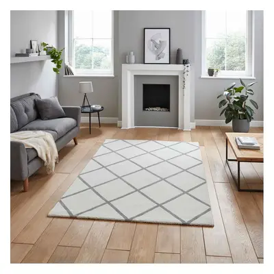 (Cream/Grey, x cm) Modern Geometric Diamond Rugs Small Large Bedroom Living Room Rug Soft Carpet