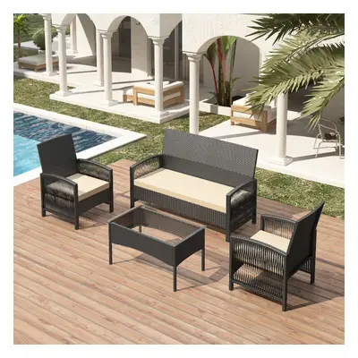 MCC Direct 4pc Rattan Garden Seating with coffee table set SOFIA BLACK