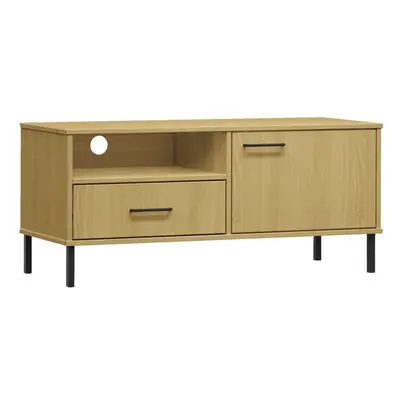 (brown) vidaXL Solid Wood Pine TV Cabinet with Metal Legs OSLO Furniture Multi Colours