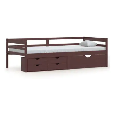 vidaXL Solid Wood Pine Bed Frame with Drawers & Cabinet Dark Brown 90x200 cm