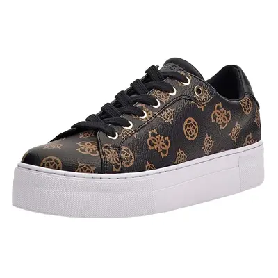 (6 UK EU .5US) Guess Garmini Brown White 4G Logo Womens Leather Trainers