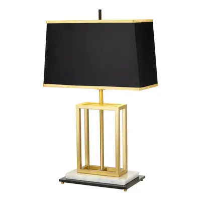 Table Lamp Black Rectangular Shade & White Marble Base Brushed Brass LED E27 60W