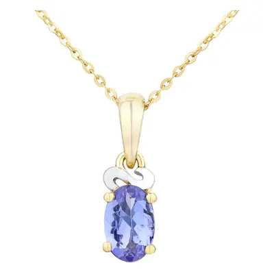 Jewelco London 9ct Yellow Gold Oval 1/2ct Tanzanite Gruppetto Solitaire Pendant Necklace inch 46