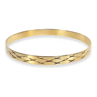 Jewelco London Ladies Solid 9ct Yellow Gold Diamond Cut Flat Band Slave 6mm Bangle Bracelet - JB