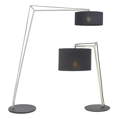 Angular Nickel Plate Light Set - Floor & Table Lamp Bundle - Black Cotton Shades