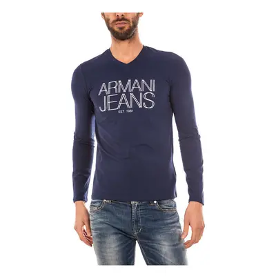 (S) ARMANI JEANS 6X6T11 6J0AZ Mens T-Shirts V-Neck Long Sleeve Casual Blue AJ Tee