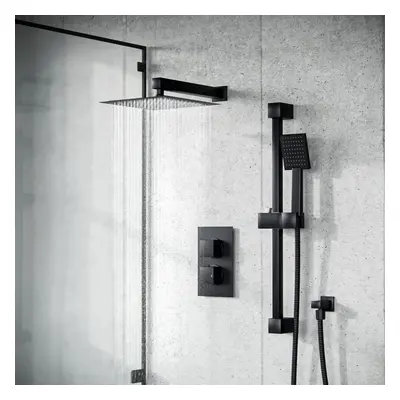 Matte Black Voilet Dial Thermostatic Mixer Outlet Square Shower Rail & Handset