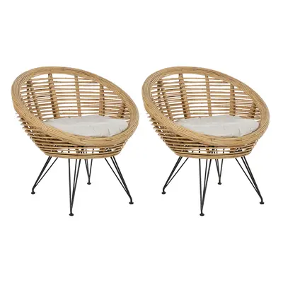 Set of Garden Chairs with Cushions MARATEA Rattan Natural