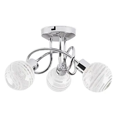 3 Way Polished Chrome Arm Ceiling Light with Beautiful Clear/Frosted Glass Circular Ring Design 