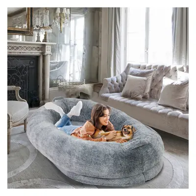 Human Big Dog Bed Pet Bed PV Plush Cover Orthopedic Base with Blanket