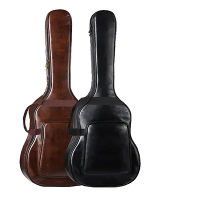 (Black) 40/41 Inch Acoustic Guitar Bag Waterproof PU Leather Guitar Backpack