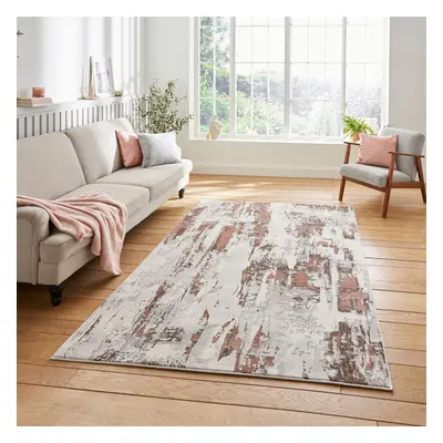 (Grey / Rose) Think Rugs Apollo GR579 Modern Abstract High Density Pile Rug