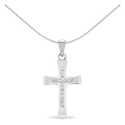 Jewelco London Ladies Solid 9ct White Gold Channel Set Round H I1 0.25ct Diamond Bevelled Cross 