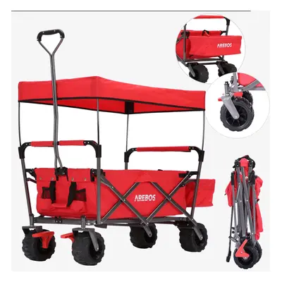 AREBOS Foldable handcart with roof | tool trolley incl. mesh pockets & one outer pocket | front 