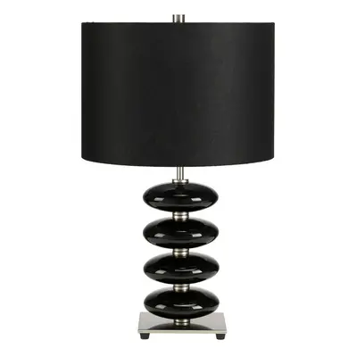 Table Lamp Glazed Ceramic Squashed Orbs Black Faux Linen Shade Black LED E27 60W