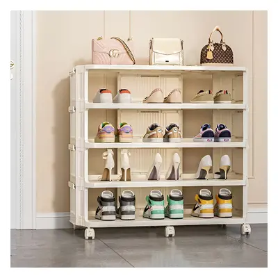 (73.5*29*79.5cm) Milk White Hallway Entryway Shoe Rack with Wheels