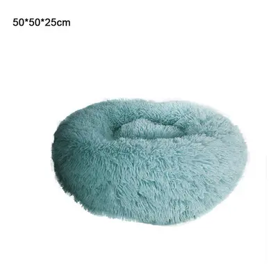 (50cm) Dark Green Round Removable Plush Doghouse Sofa Bed Warm Dog Mat Non-slip Washable Pet Mat