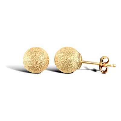 Jewelco London Ladies 9ct Yellow Gold Frosted Ball Bead Stud Earrings, 6mm - JES312