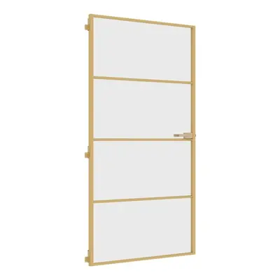 vidaXL Interior Door Slim Sliding Door Golden Tempered Glass and Aluminium