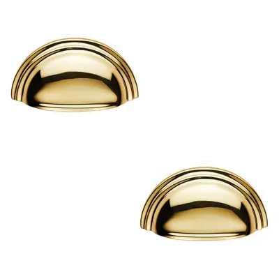 2x Victorian Cup Pull Handle Polished Brass x 46mm 76mm Fixing Centres