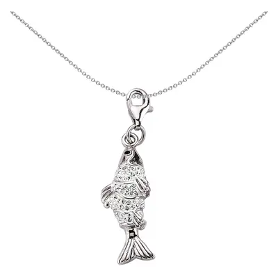 Jewelco London Unisex Sterling Silver Crystal Catch of the Day Fish Lobster Clasp Link Charm - C