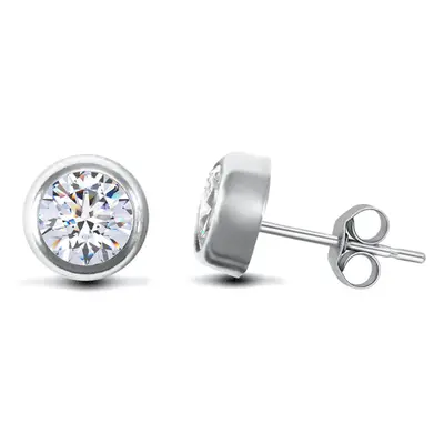 Jewelco London 9ct White Gold White Round Brilliant Cubic Zirconia Rub Over Solitaire Stud Earri