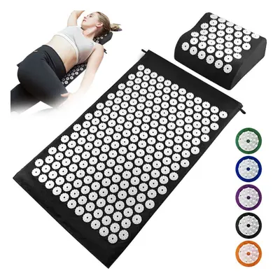 (Black) Acupuncture Mat Pillow Set Acupressure Cushion Massage Pad