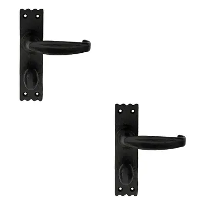 2x PAIR Creased Style Lever on Slim Bathroom Backplate x 38mm Black Antique