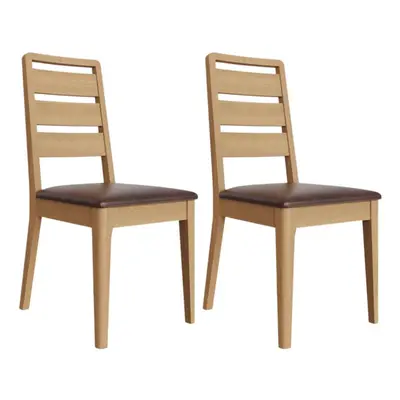 FWStyle Pair Dining Chairs Natural Oak Finish Ladder Back Design Cushioned