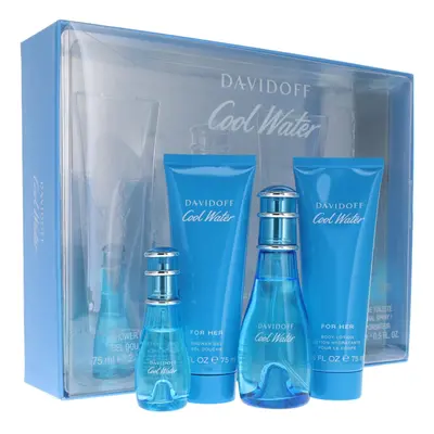 Davidoff Cool Water Woman 50ml Eau de Toilette Spray, 75ml Shower Gel, 75ml Body Lotion, 15ml Ea