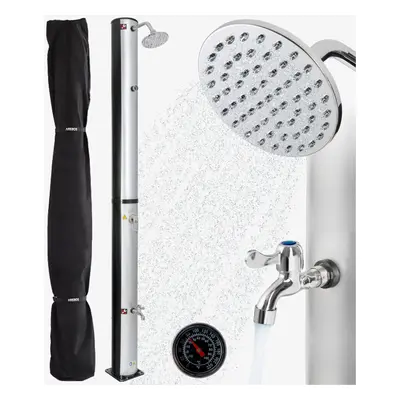 Solar shower | liters | cm | thermometer | silver-black | round shower head | foot shower | hose