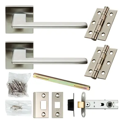 Door Handle & Latch Pack Satin Chrome Modern Slim Lever Screwless Square Rose