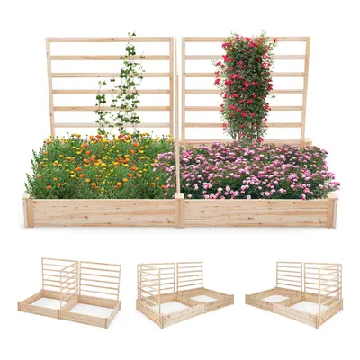 Wooden Raised Garden Bed Outdoor Planter Box w/ Trellis Bottomless